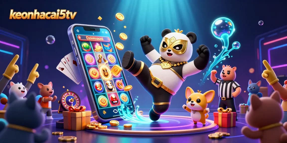 Engaging scene of keonhacai5tv with panda and chihuahua in a vibrant casino setting, showcasing excitement.