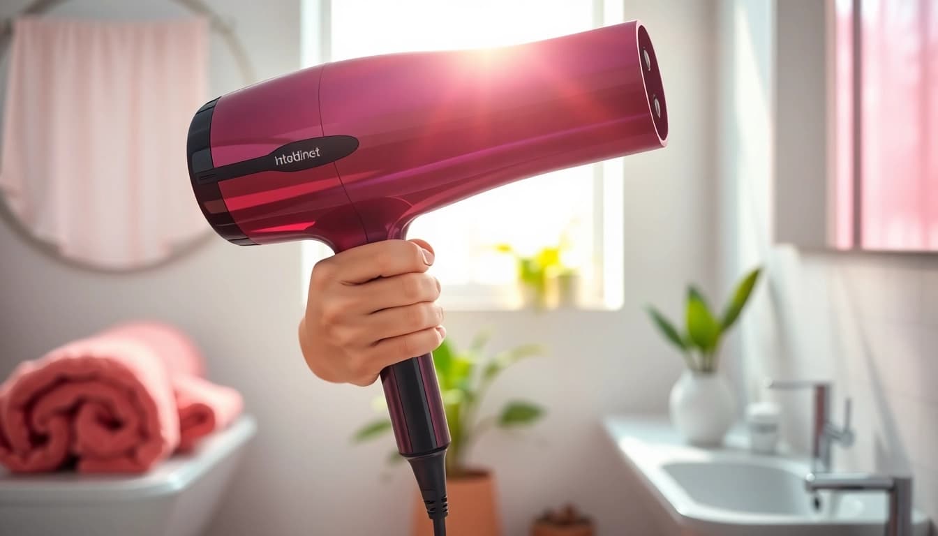 Styling with an ionic hair dryer for smooth, sleek hair finish.
