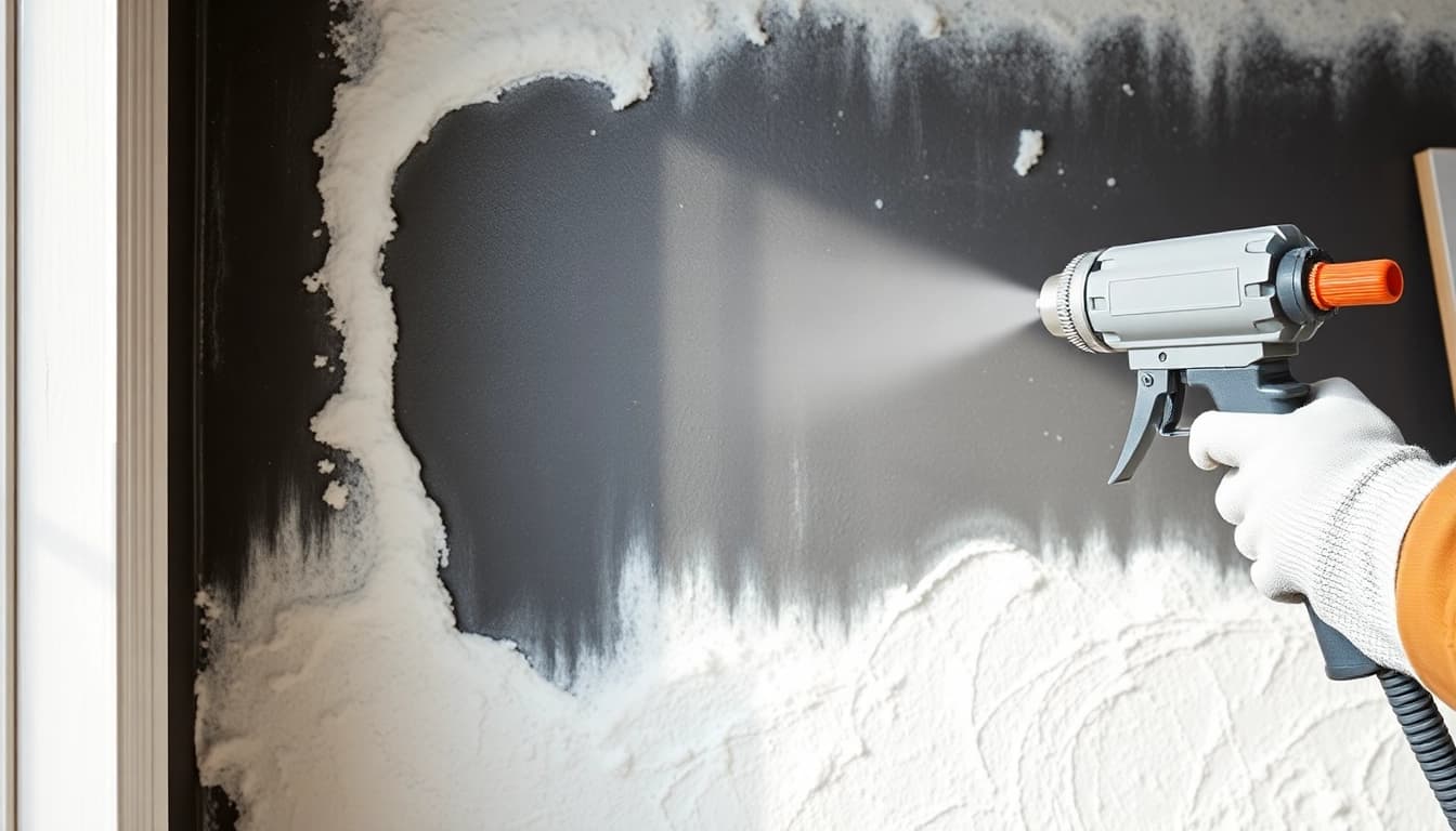 Visual representation of spray foam causing damp on a wall, showcasing insulation application.