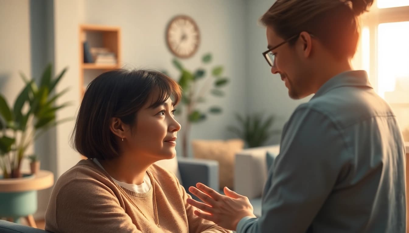 Explore depression symptoms in a supportive counseling session illustrating empathy and connection.