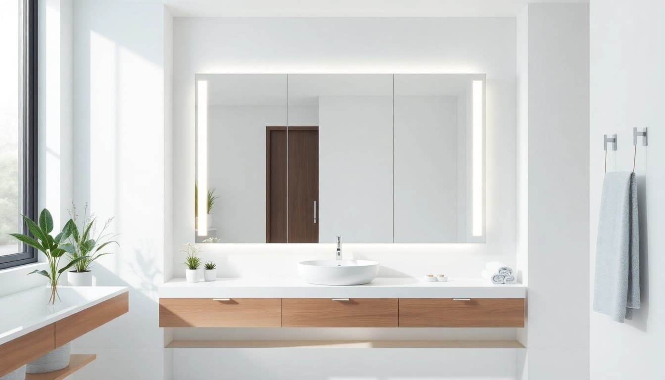 Illuminate your space with a stylish led bathroom mirror Cabinet enhancing modern restroom aesthetics.
