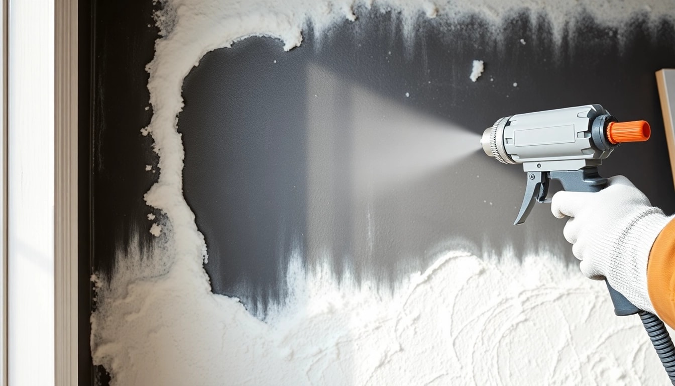 Visual representation of spray foam causing damp on a wall, showcasing insulation application.