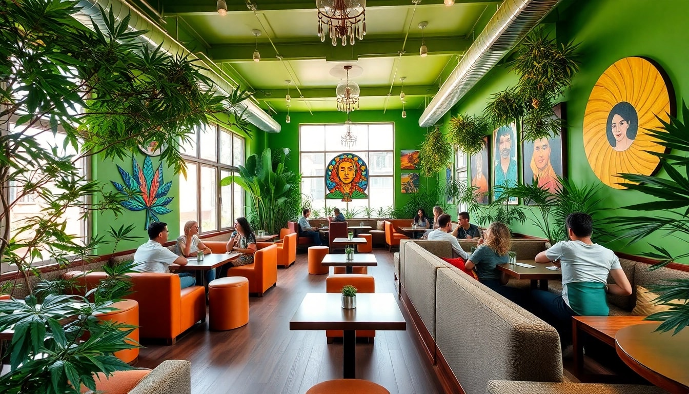 Visitez le Club Cannabis Madrid, un espace vibrant et accueillant avec des plantes luxuriantes et une ambiance conviviale.