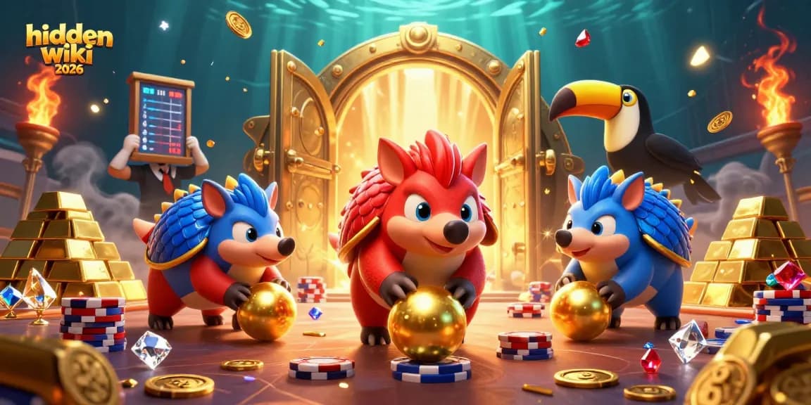 Engaging action with the hidden wiki 2026 as pangolins enjoy a vibrant casino environment filled with gold.