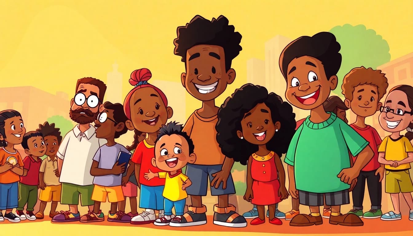 A colorful scene featuring African American Cartoons characters celebrating culture and diversity.