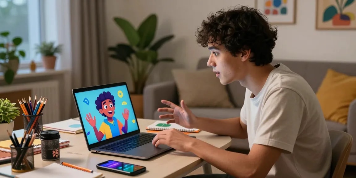Engaging crushon ai conversation between a user and a colorful AI avatar in a cozy home setting.