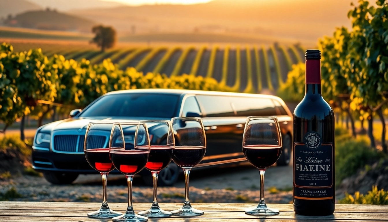 A luxury limo wine tasting tours experience amidst a beautiful vineyard.