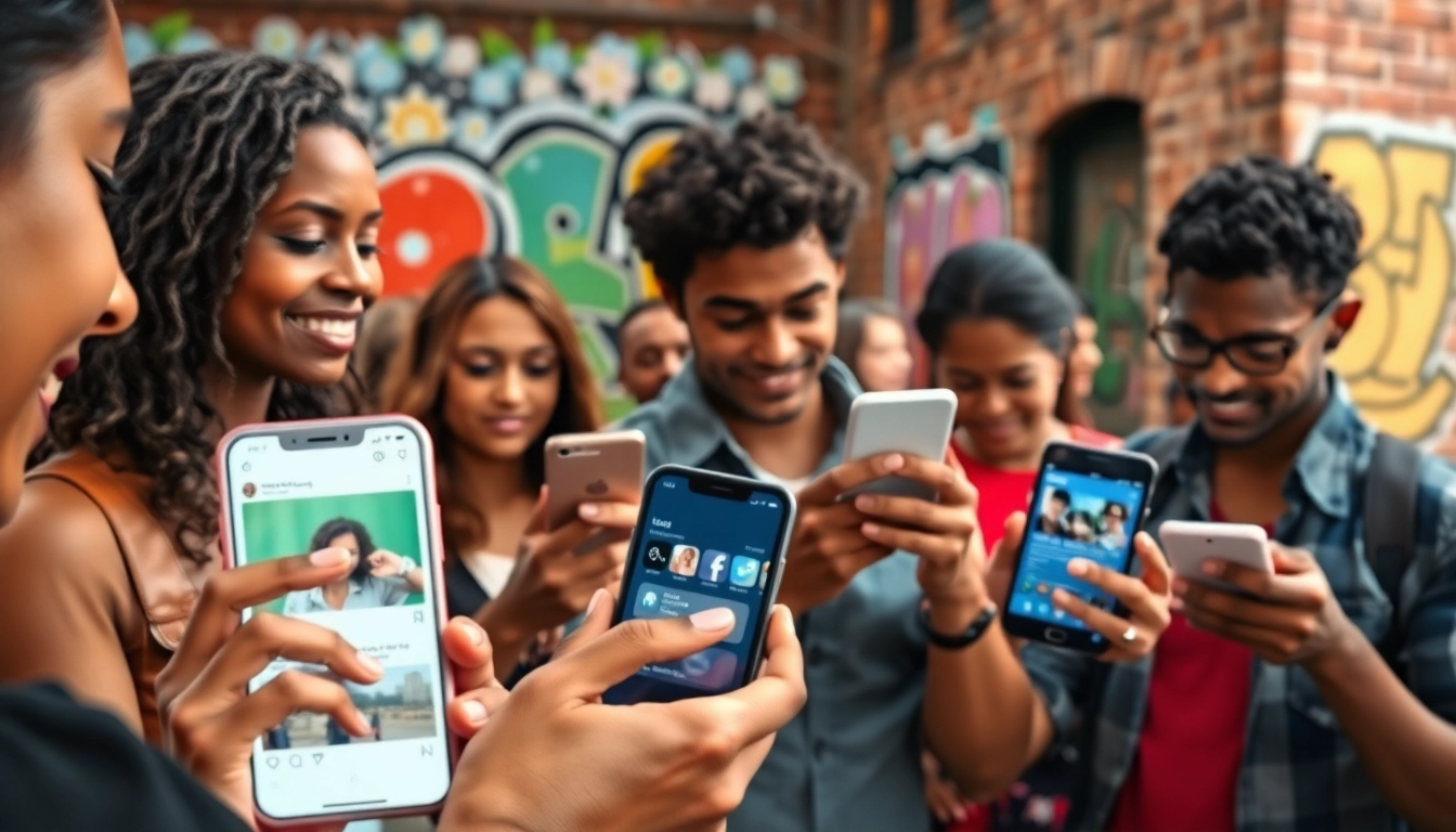 instagram フォロワー 購入を通じて活気ある都市でつながる人々の行動を捉えたシーン。