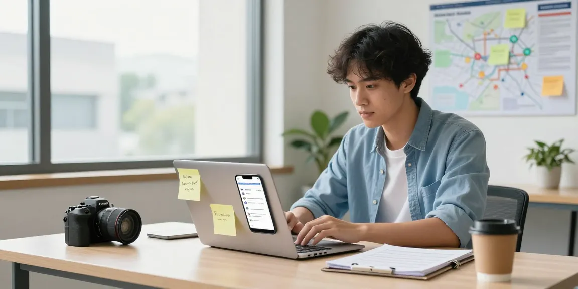 Job alerts notifications in a professional workspace with a job seeker reviewing applications and company research.