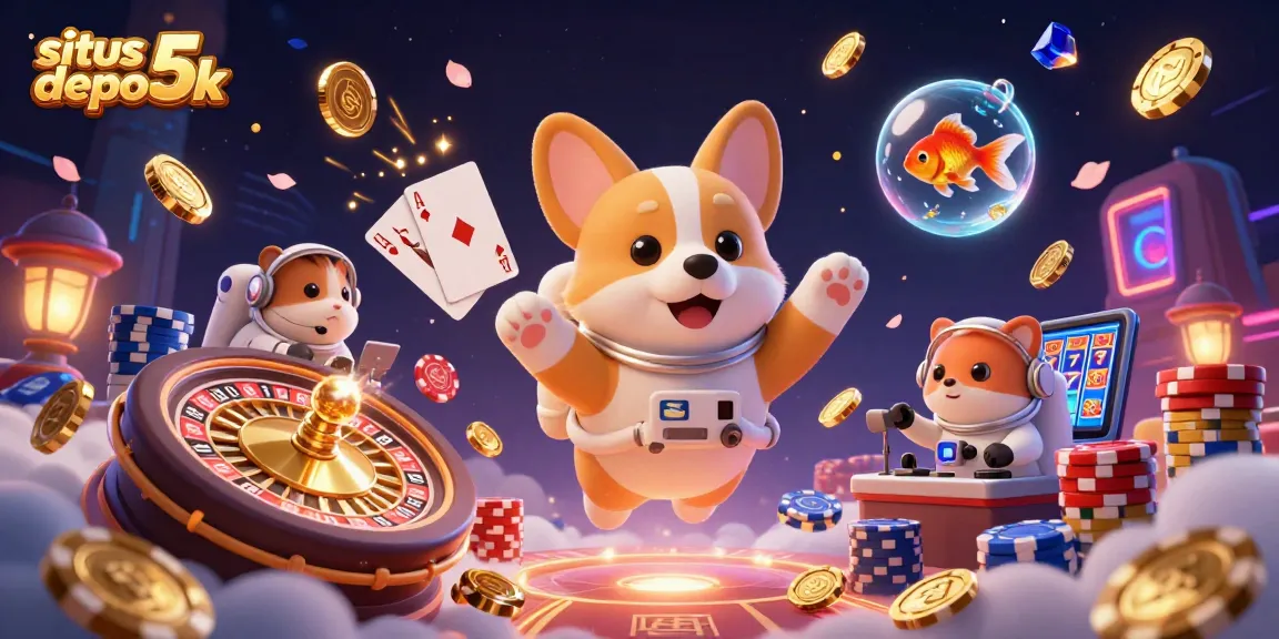 Experience situs depo 5k with a dynamic illustration of a corgi astronaut in a casino