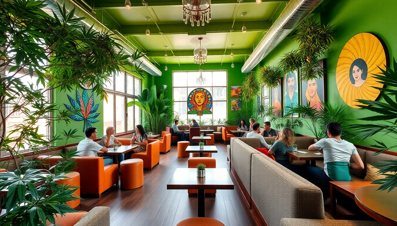 Visitez le Club Cannabis Madrid, un espace vibrant et accueillant avec des plantes luxuriantes et une ambiance conviviale.