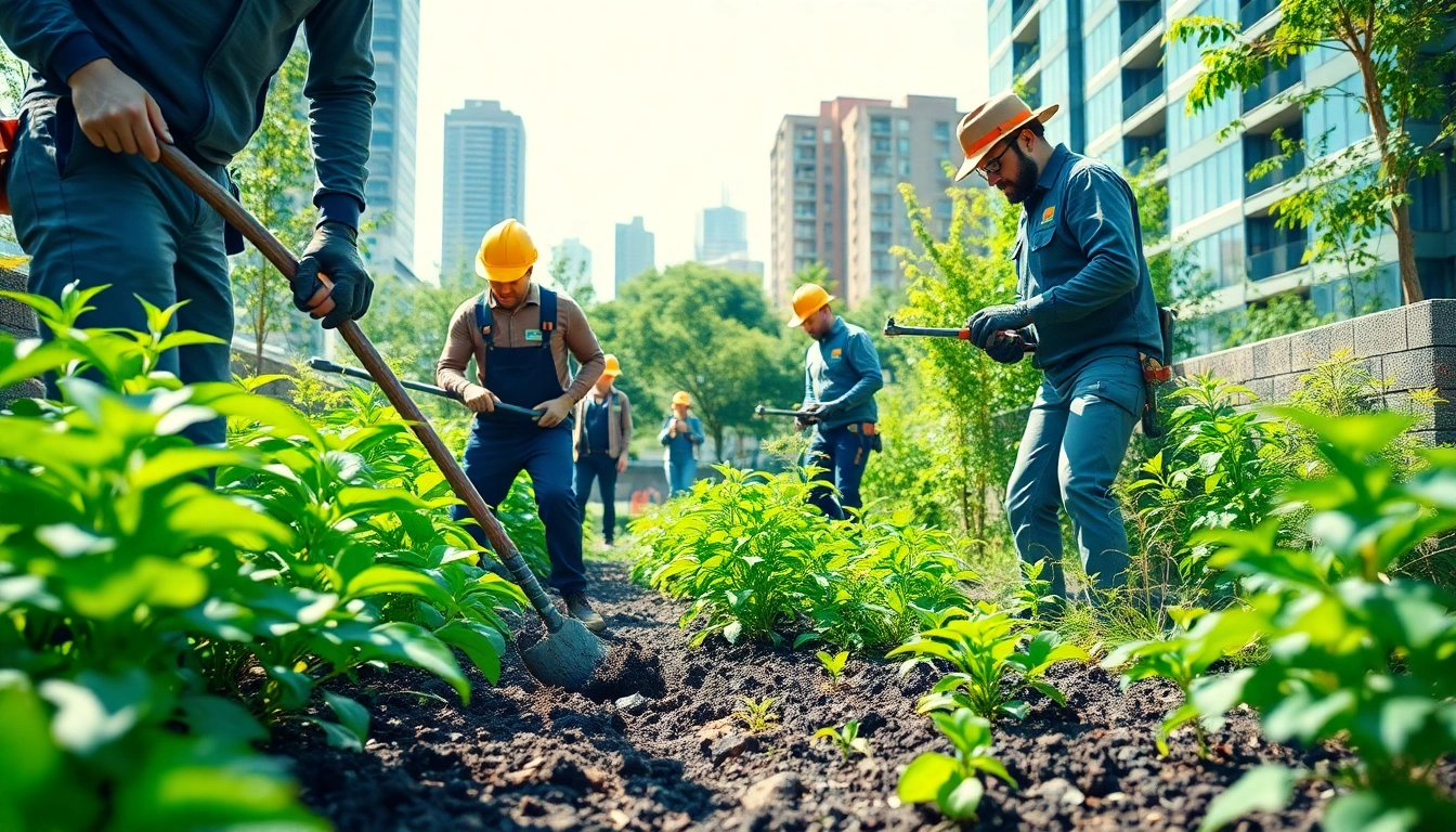 Skilled professionals performing Japanese Knotweed Removal in an urban garden setting.