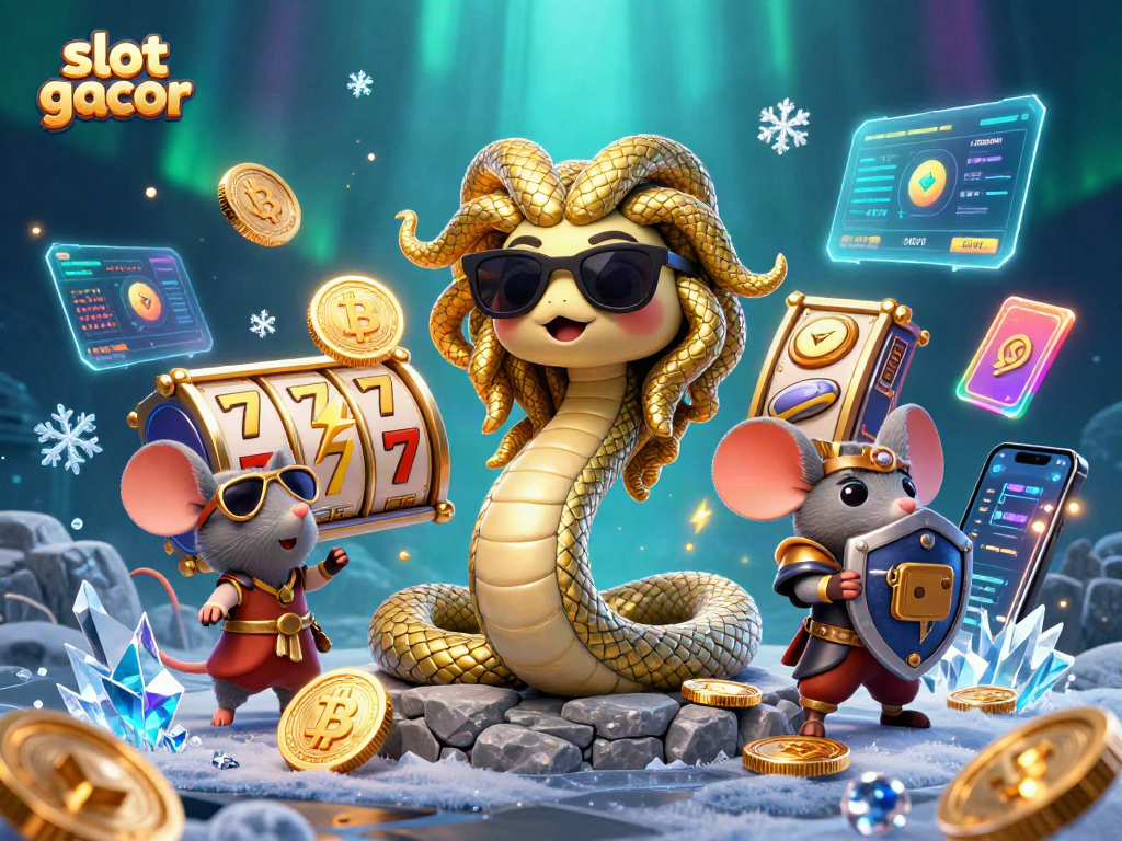 Experience the excitement of slot gacor games with vibrant characters and crypto elements in a dynamic scene.