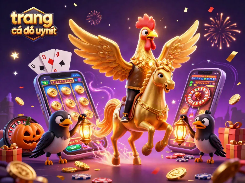 Cá cược trực tuyến tại trang cá độ uy tín với đầu gà vàng và các biểu tượng casino hấp dẫn