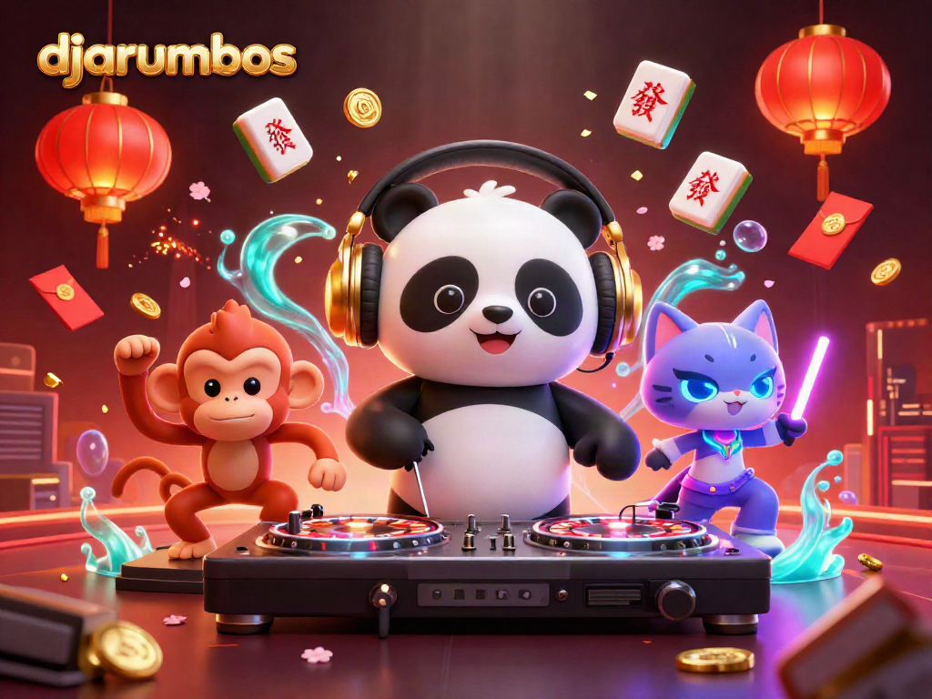 Experience the vibrant excitement of djarumbos with colorful casino characters and festive decorations in this lively digital illustration.