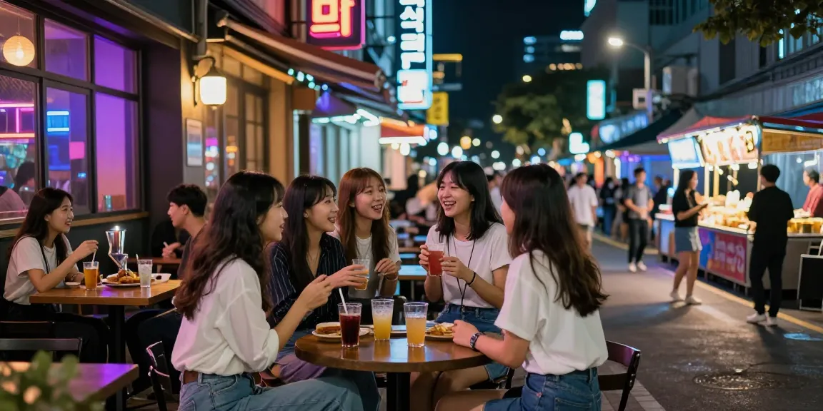 여성이 모여 밤알바란을 이야기하는 밤의 카라오케 바 풍경