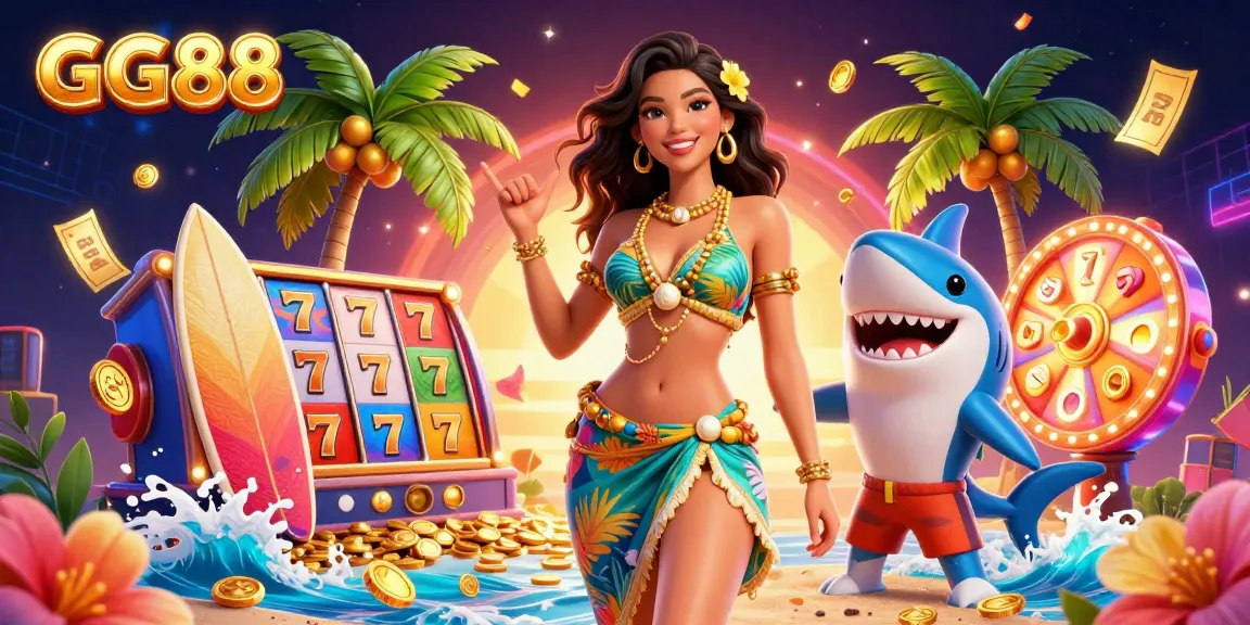 Experience the excitement of GG88 with dynamic slots game elements featuring a glamorous character and vibrant visuals.