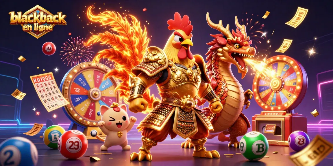 Jouez au blackjack en ligne avec des personnages animés et des éléments de casino colorés dans une scène festive.