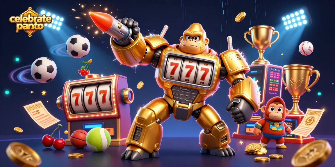 Experience the thrill of celebratepanto with a dynamic golden gorilla mech and slot machine elements igniting excitement.