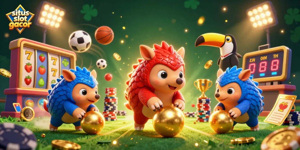 Engage with situs slot gacor as rival pangolins roll into golden slot balls, showcasing exciting casino action.