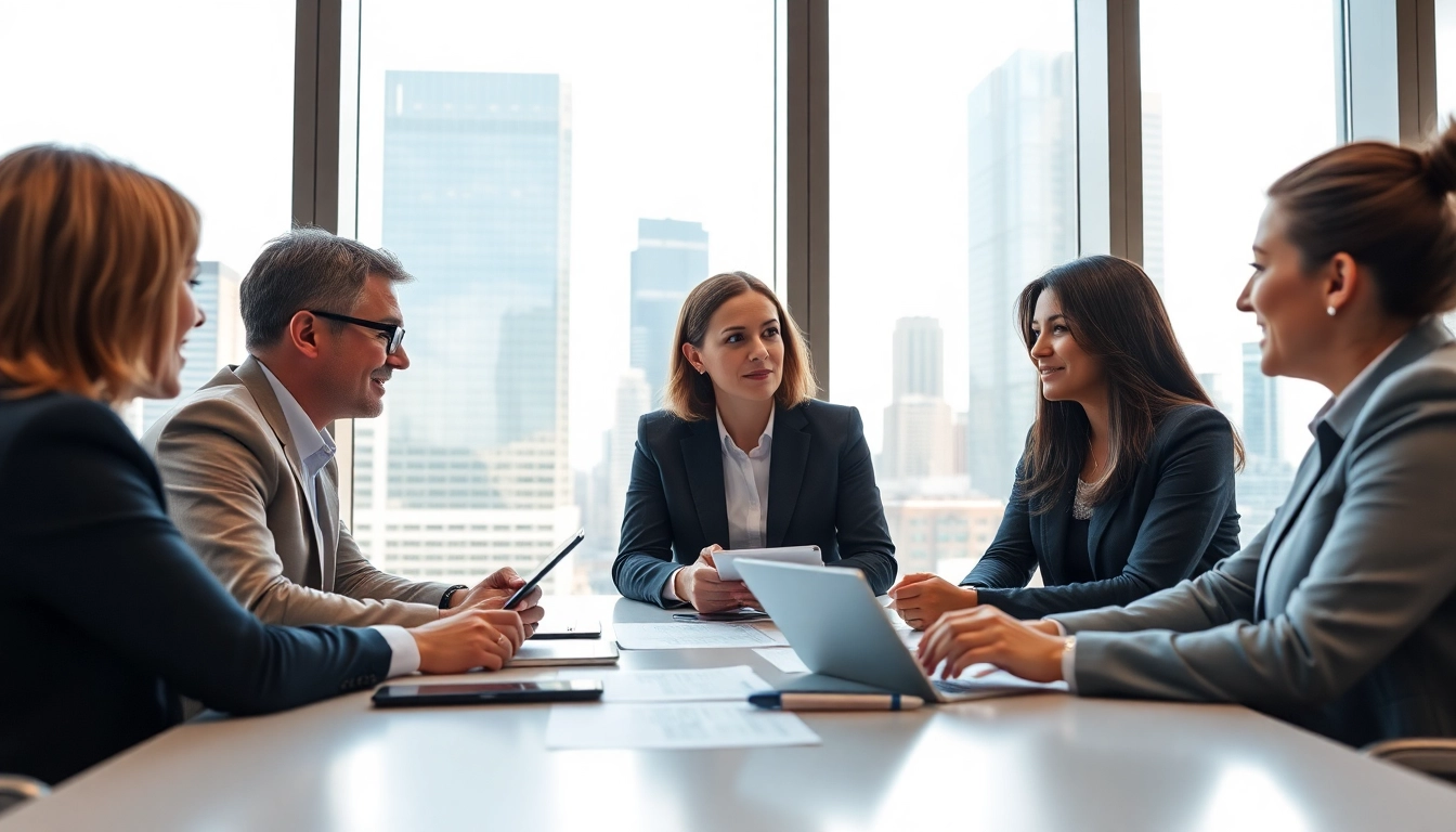 Engaging team of Business Consultants in Dubai collaborating in a bright office environment.