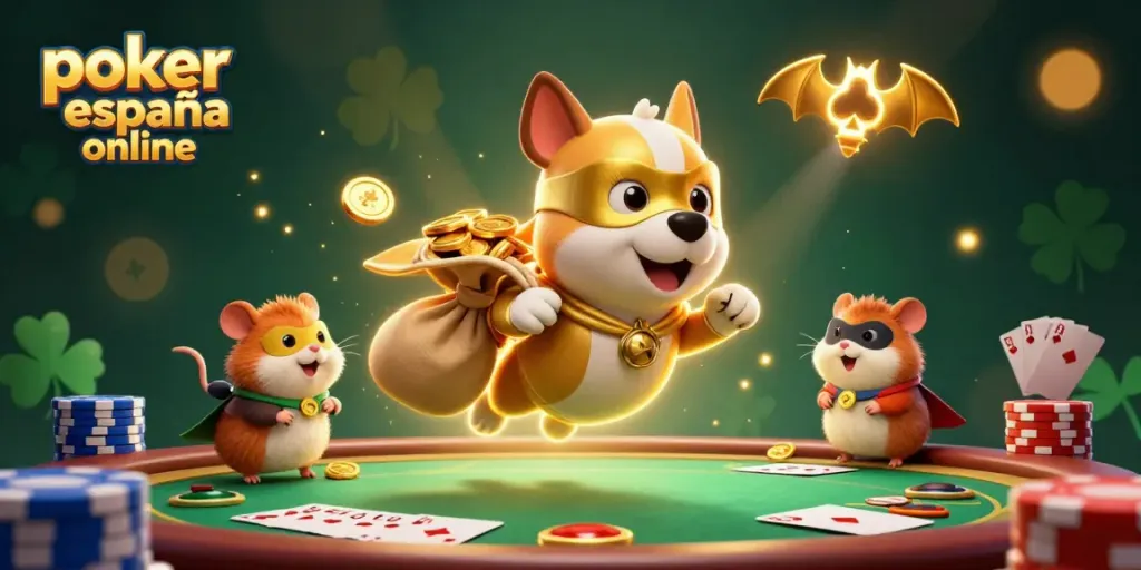 Juega al poker España online con emocionantes mesas y fichas brillantes en una vibrante escena.