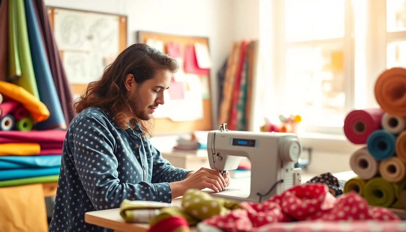 Bekijk tricot jersey bedrukt stoffen terwijl een ontwerper actief werkt aan kleuren en patronen.