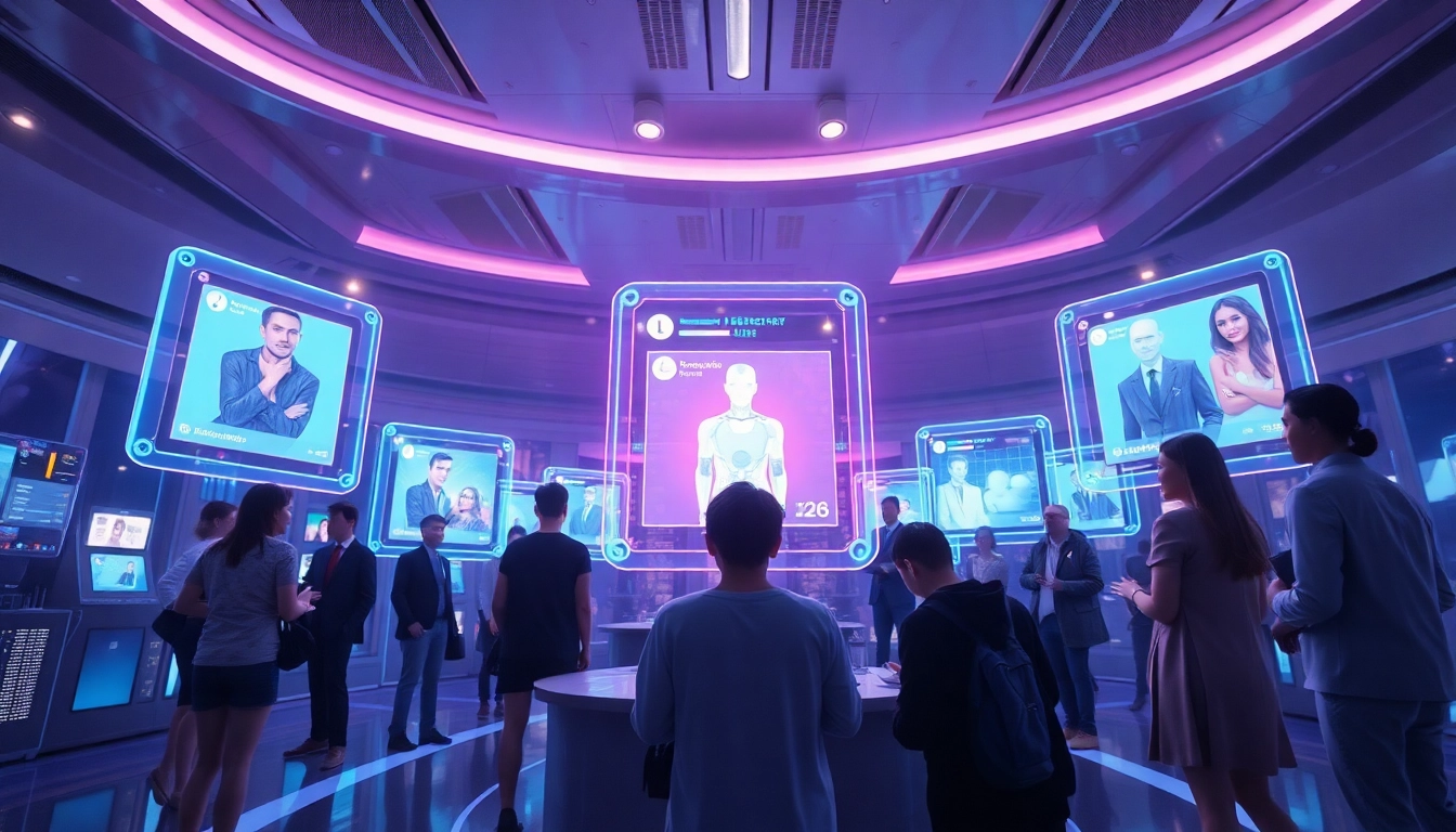 The best NSFW AI chatbots interface in a futuristic digital landscape showcasing user interactions and character engagement.