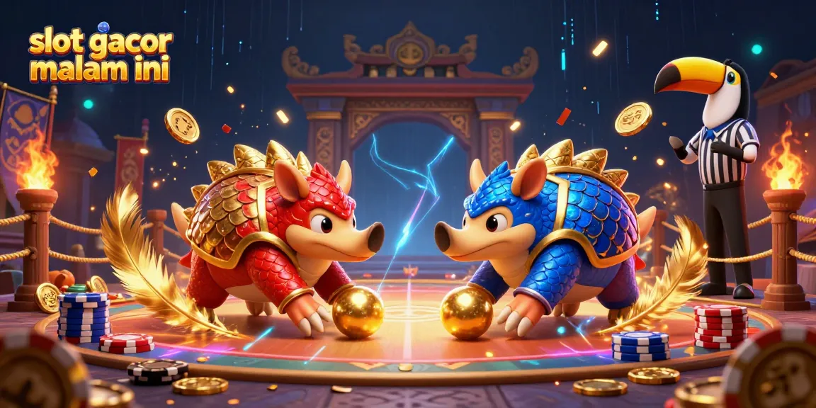 Experience thrilling gameplay with slot gacor malam ini featuring rival pangolins in action amidst poker chips.