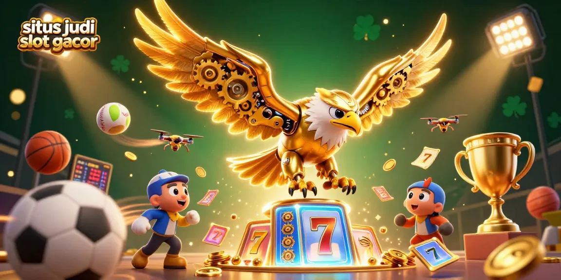 Experience the excitement of situs judi slot gacor with a dynamic scene of a golden eagle and slot elements.