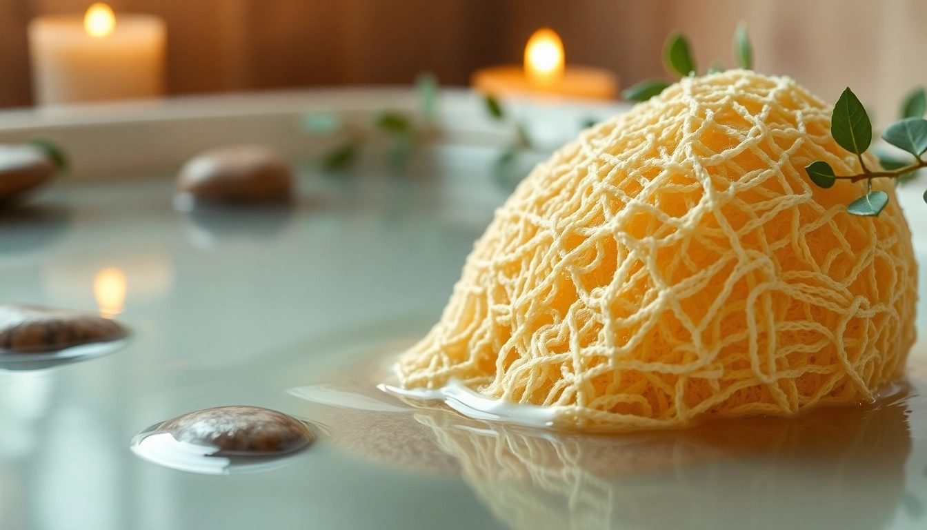 Learn how to use raw loofah effectively with this calming self-care image featuring natural elements.