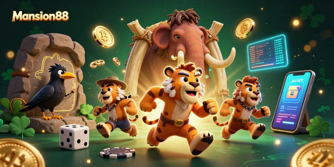 Mansion88 offers thrilling prehistoric casino adventures with a lively caveman duo and clever crow.