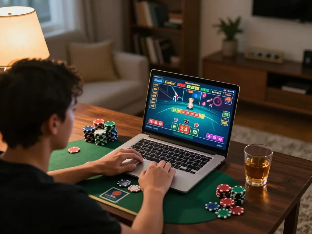 Engaging online scene of a player enjoying the bonus new member 100 welcome offer at home.