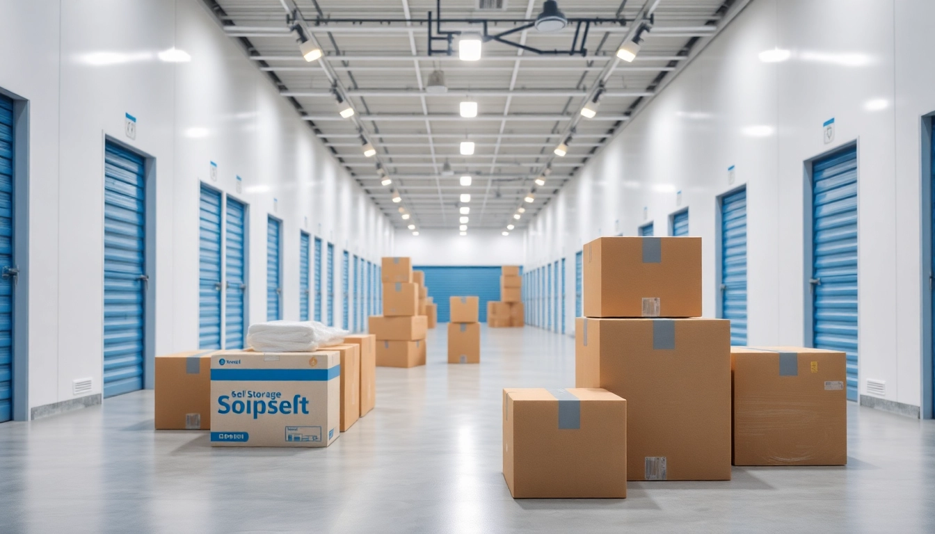 Explore self storage units organized cleanly with various sizes, showcasing convenience and accessibility.