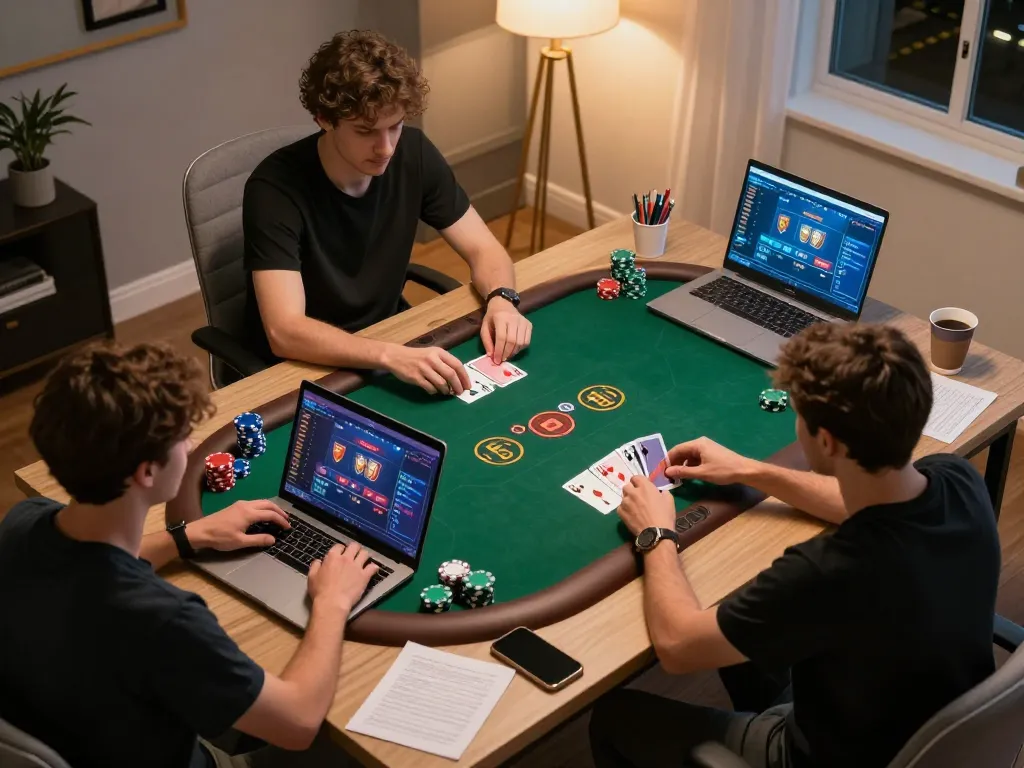 Explore online casinos in Canada reddit with engaged players at home playing poker.