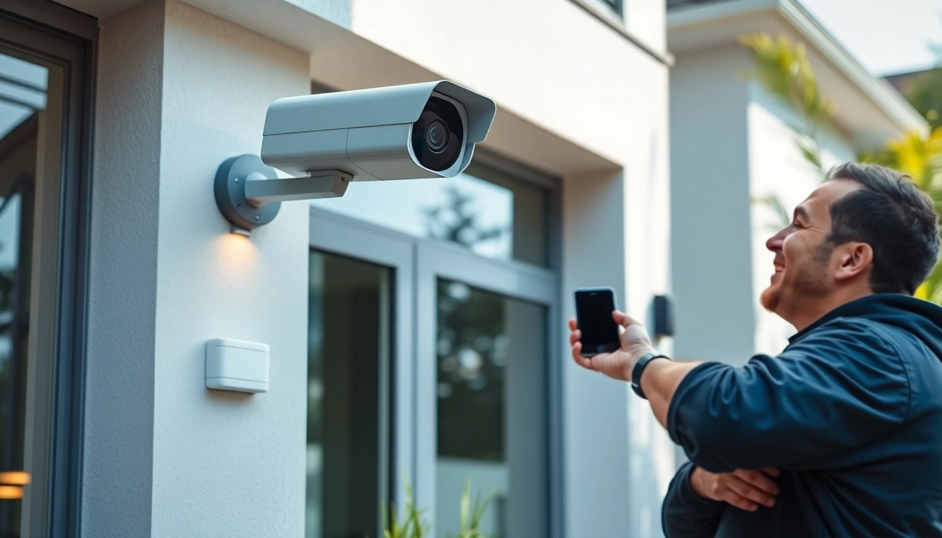 Instalación de Cámaras Hikvision mostrada por un técnico en una casa moderna.