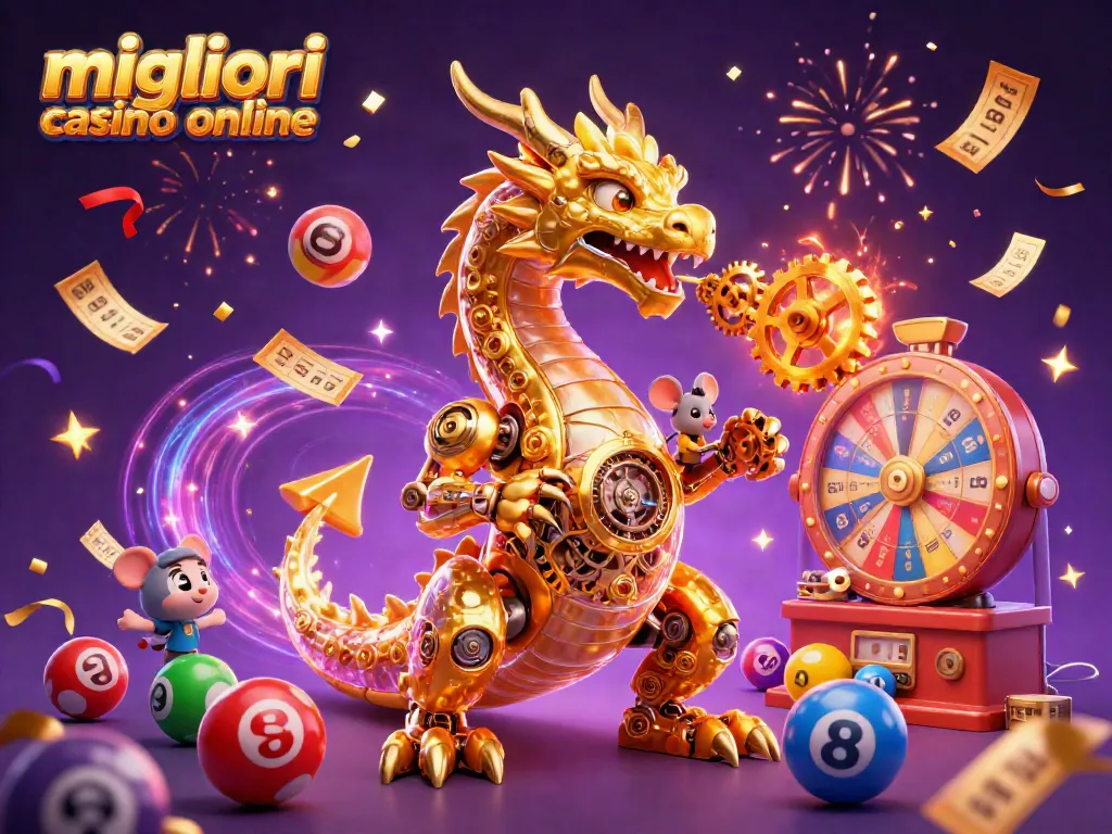 Gioca e vinci nei migliori casino online con una vibrante illustrazione di un drago dorato.