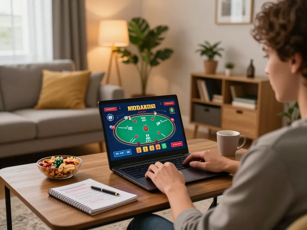 Engaging in a thrilling casino online esteri experience at home with strategic gameplay on a laptop.
