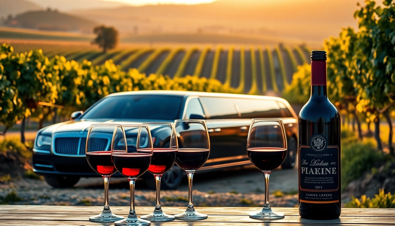 A luxury limo wine tasting tours experience amidst a beautiful vineyard.