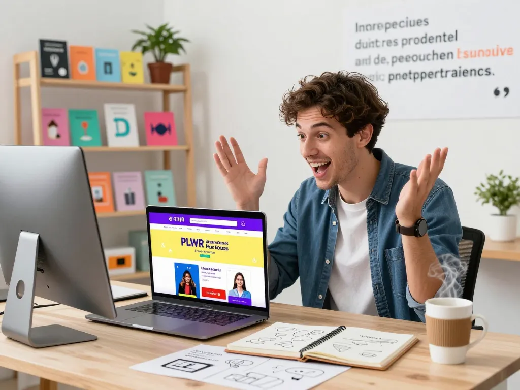 Entrepreneur reviewing PLR Digital Products for Sale in a vibrant e-commerce workspace.