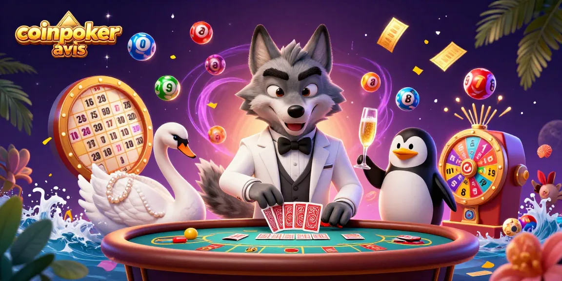 Plongez dans l'univers de CoinPoker Avis avec cette illustration animée de jeux de casino captivants.
