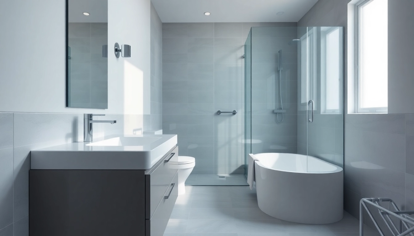 Small bathroom remodel featuring modern fixtures, bright lighting, and sleek design elements.