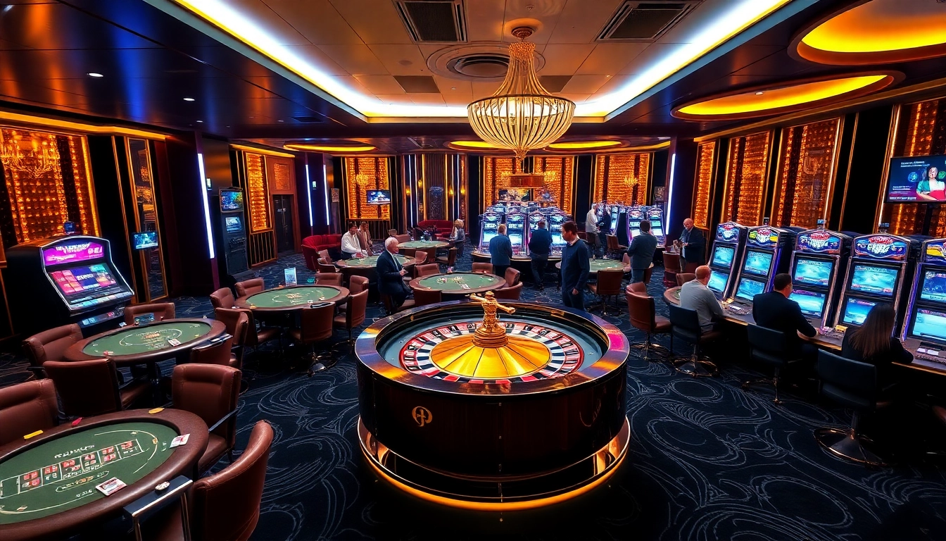 Scène captivante de casino en ligne Français 2026 avec des actions de roulette et de poker.