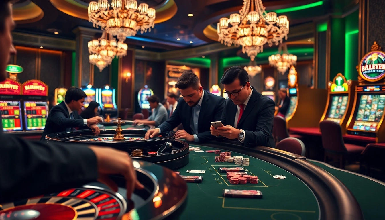 Engaging gamblers exploring hidden wiki links amidst a vibrant casino ambiance.