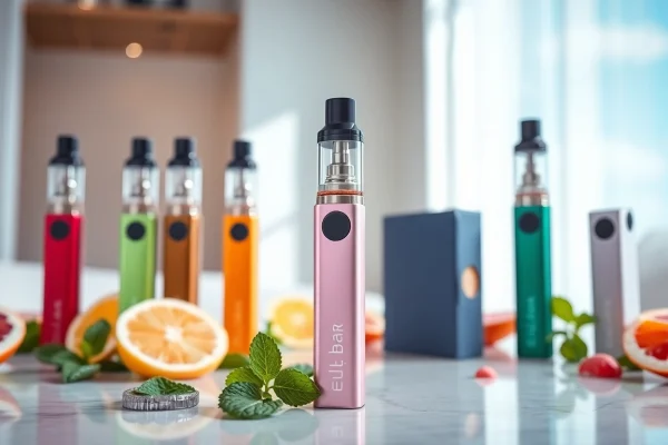 Elfbar E-Zigaretten mit farbenfrohen Geschmacksrichtungen in eleganter Anordnung zeigen.