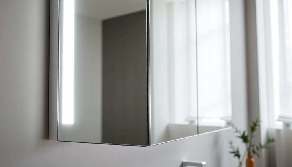 Unboxing a spiegelschrank mit led Beleuchtung in einem modernen Badezimmer.