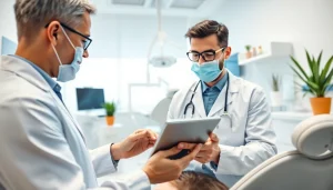 Dentist examining a patient in a modern dental clinic with advanced technology.