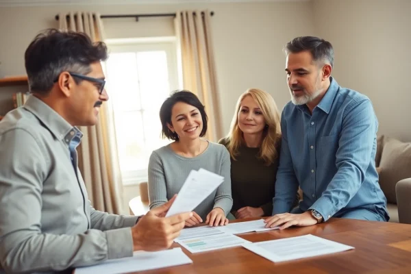 Discussing life insurance options with a professional in a warm office environment.