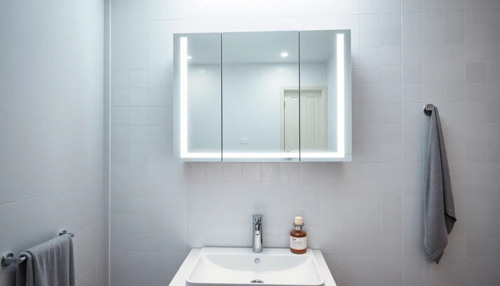 Ändern Sie den sonni Spiegelschrank im modernen Badezimmerstil mit eleganter Beleuchtung.