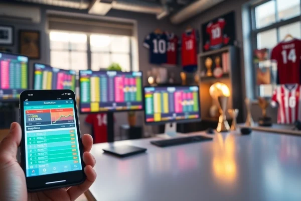 Explore sports betting in India with an engaging home office setup showcasing vibrant odds displays.